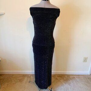 Vintage 90s Y2K Black Sparkle Bodycon Spandex Skirt Set Size Small